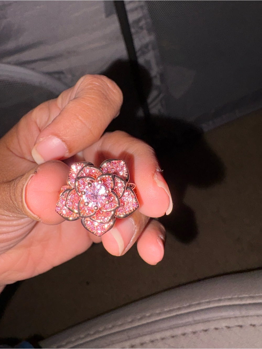 Pink Floral Crystal Statement Ring - Women Jewelry